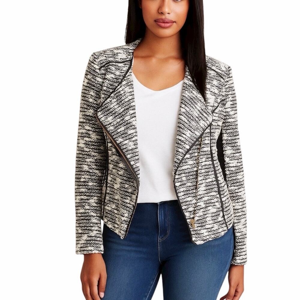 Gibson Latimer Blazer Tweed Moto Jacket Cream Officecore Women's Size Large